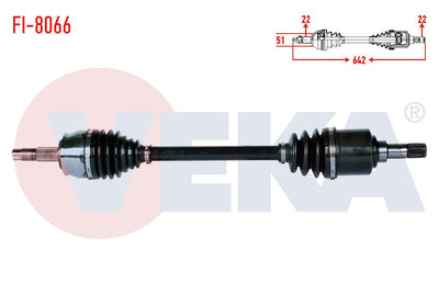 Veka FI-8066 Complete Axle Left Front Length 642mm Fiat Linea 1.4 2007-/ Fiorino 1.4i 2007-/ Citro — Axles, CV Joints & Boots