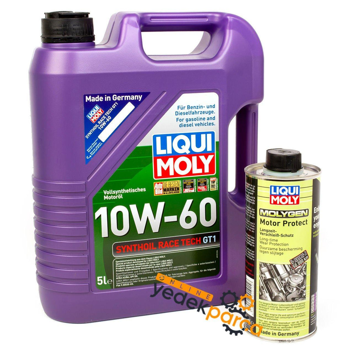 LIQUI MOLY 10W-60 Motor Oil Synthoil Race Tech GT1 5 Litre (8909) + Molygen Motor Prote — Auto Parts Hall, Fluids & Chemicals