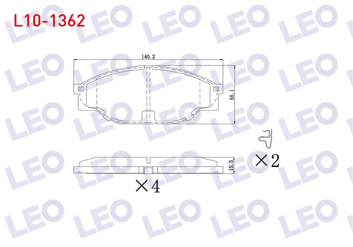 LEO L10-1362 Brake Pad Front Toyota HI-Lux Pick Up (_N_) 2.5 D-4D 1983-2005 / HI-Lux Pick Up (_N_) 2.5 2.4 D 198 — Brake Pads