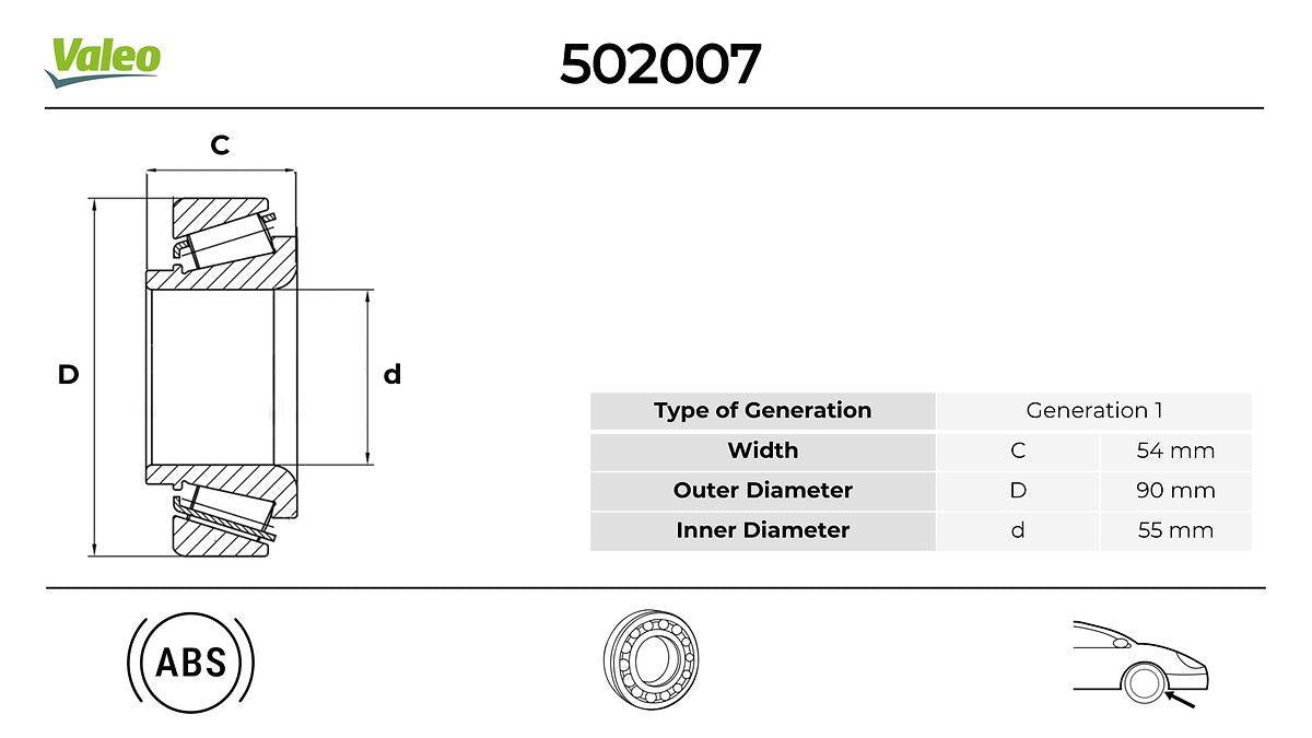 Valeo 502007 Wheel Bearing Front Boxer III/Jumper III/Master III + ABS — Wheel Bearings