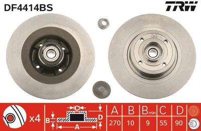 TRW DF4414BS Brake Disc Rear with Bearing (Renault Megane II Sw 1.4I 1.5 dCi 1.6I 1.9Dci 2.0I Scenic I — Brake Rotors & Drums