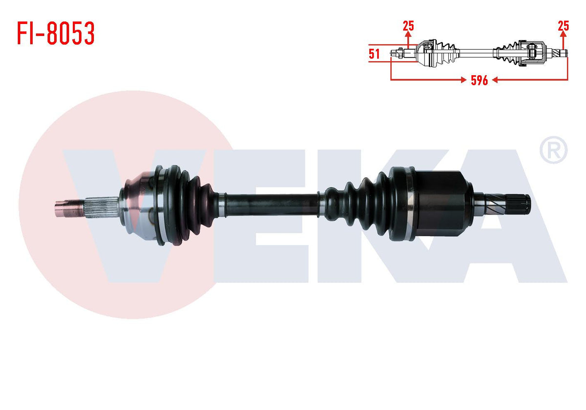 Veka FI-8053 Complete Axle Left Front Length 596mm Fiat Doblo 1.6 Mjt M-T 2010-/ Egea 1.6 Mjt A-T — Axles, CV Joints & Boots