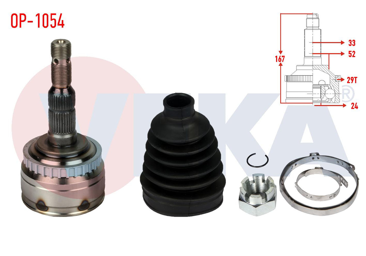 Veka OP-1054 CV Joint Left-Right Front Outer Opel Corsa C 1.7 CDTi ABS li 29 Outer 33X24x52 Length — Axles, CV Joints & Boots