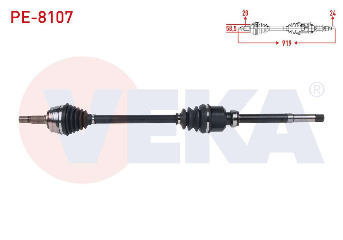 Veka PE-8107 Complete Axle Right Front Length 919mm Peugeot Rifter 1.5 HDi 2019-/ Partner 1.5 HDi — Axles, CV Joints & Boots
