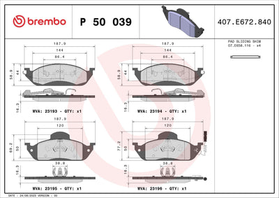 Brembo P50039 Brake Pad (Mercedes W163 Ml On Em) — Brake Pads
