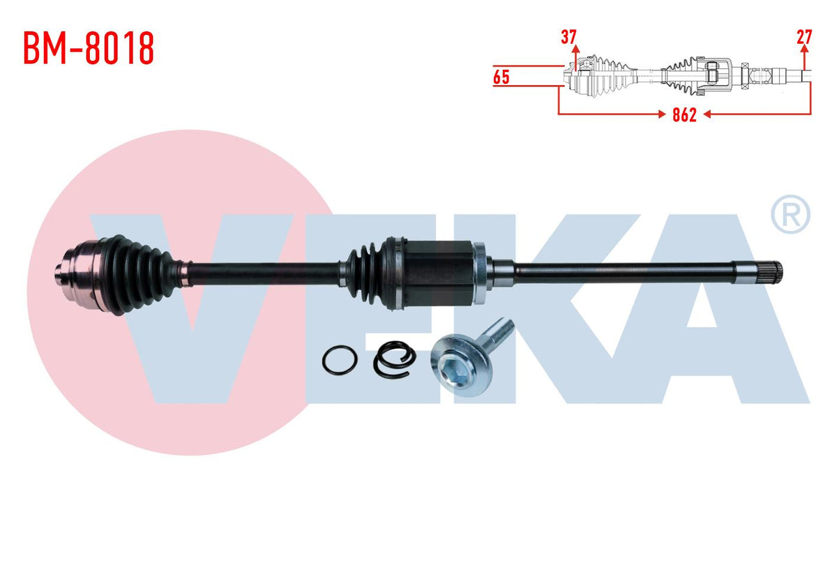 Veka BM-8018 Complete Axle Right Front BMW 5 Series (F10) 525 D X-Drive A-T Length 862 mm 2010 — Axles, CV Joints & Boots