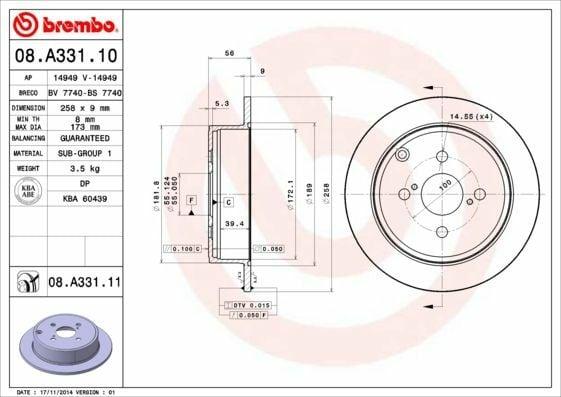 BREMBO 08.A331.10 - Brake Disc for Corolla 1.4 / 1.6 / 1.8 (Set of 2) — Brake Rotors & Drums
