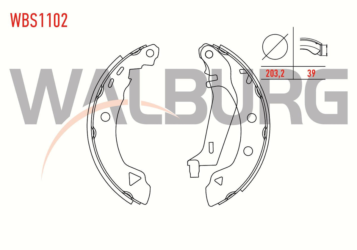 WALBURG WBS1102 Brake Shoe Rear Renault R19 1.4 with Lever 203 — Brake Cables & Hardware
