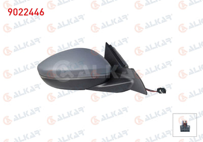 Alkar 9022446 Outer Rear View Mirror Right Electric Heated Primed with Turn Signal with Sensor 6 — Tail, Signal & Reflectors