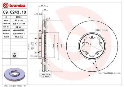 Brembo 09.C243.10 Ford Tourneo Custom V362/V363 Front Brake Disc — Brake Rotors & Drums