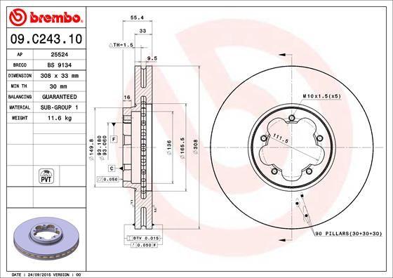 Brembo 09.C243.10 Ford Tourneo Custom V362/V363 Front Brake Disc — Brake Rotors & Drums