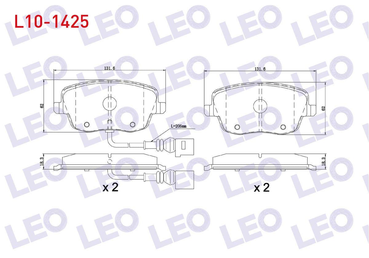LEO L10-1425 Brake Pad Front with Connector VW Polo 1.4i 16V 2001-2012 / 1.4 TDI 2001-2012 / 1.9 TDI 2001-2012 / — Brake Pads