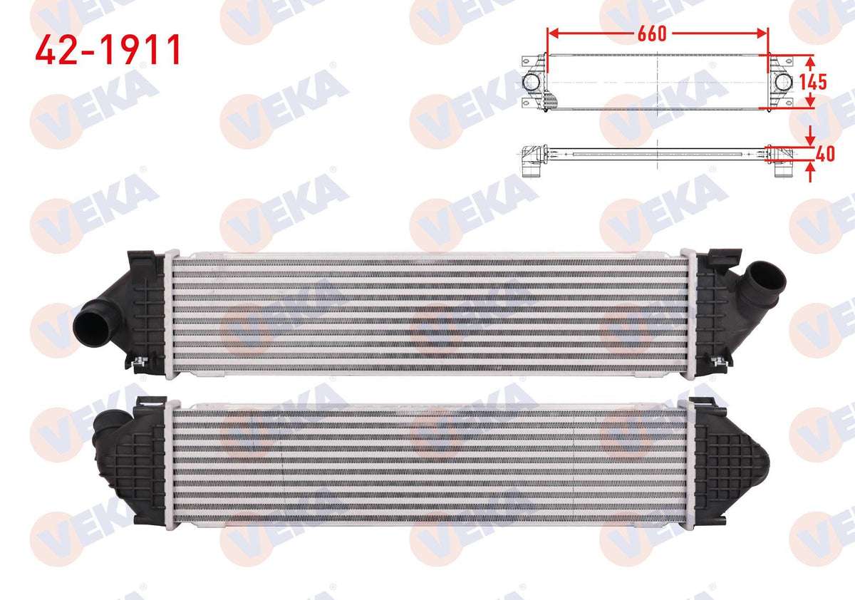 Veka 42-1911 Turbo Radiator (Intercooler) Ford Focus II 1.6 TDCi 2008-2011 / S-Max 1.6 TDCi 2006-/ Mondeo IV 1.6 TDCi-2.0 TDCi 2007-2014 / Kuga I 2.0 TDCi 2008-2013 / Volvo S60 II 1.6 D 201