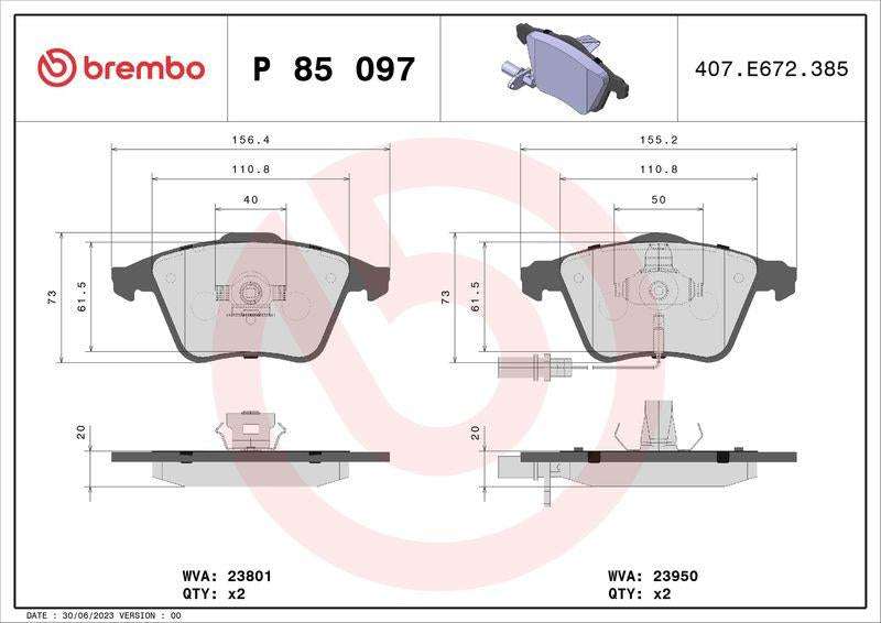 Brembo P85097 Brake Pad Front Kablolu Audi A6 05-11 A4 01-08 — Brake Pads