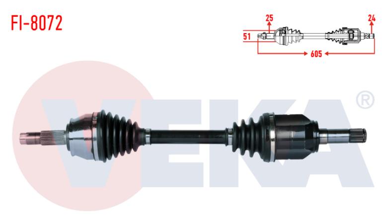 Veka Peugeot Bipper Front Left Axle Complete — Axles, CV Joints & Boots