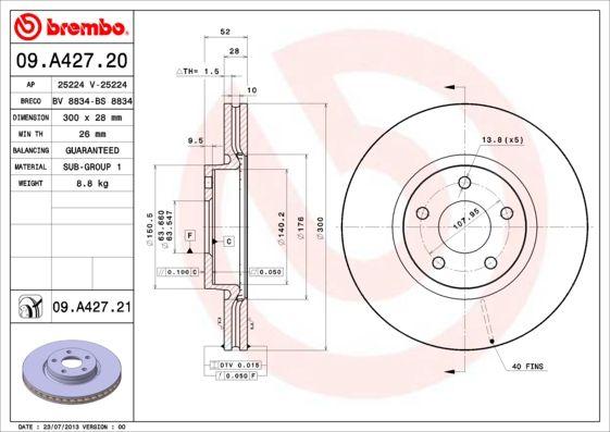 Brembo 09.A427.21 Mondeo 2007-2014 Front Brake Disc Set 300mm S-Max Galaxy 1,6T-2,2 TDCi Set of 2 — Brake Rotors & Drums