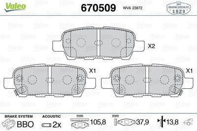 VALEO 670509 Rear Brake Pad Set - Compatible with Nissan X-Trail & Qashqai — Brake Pads