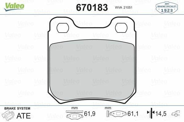 VALEO 670183 Brake Pads - Rear Vectra.B & Omega.A