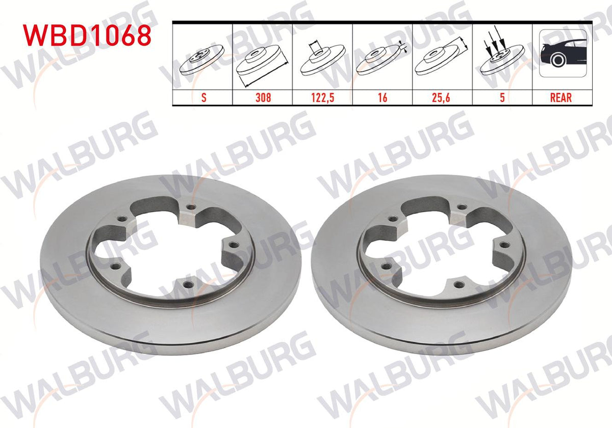 WALBURG WBD1068 Ford Transit 2018 Model onwards Rear Disc Set Single Wheel Set