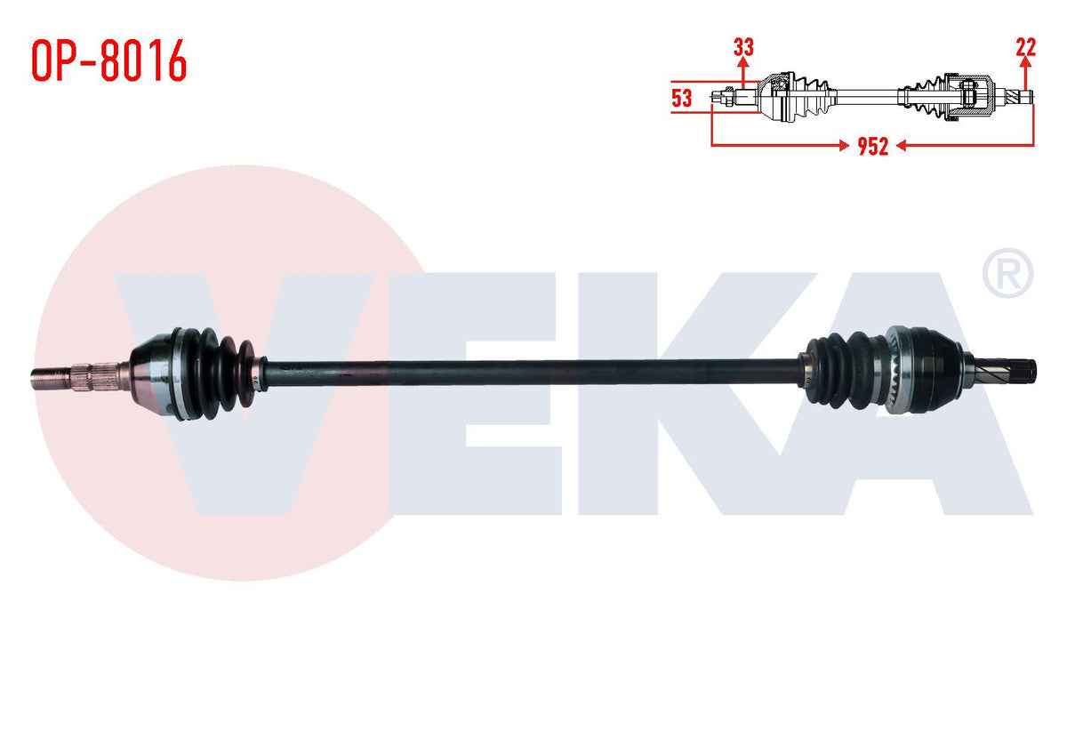 Veka OP-8016 Complete Axle Right Front Opel Astra H 1.4i Length 952mm 2004-2010 — Axles, CV Joints & Boots