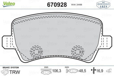 Valeo 670928 Brake Pad Rear Ford S-Max/Galaxy III/Volvo S60/S80/V60/V70/XC60/XC70 — Brake Pads