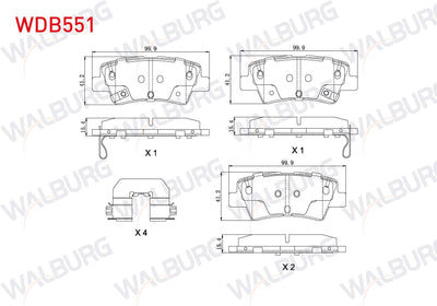 WALBURG WDB551 Brake Pad Rear Cable Drilled Hyundai Accent Blue 1.4-1.6 CRDi 2012-/ Elantra 1.6 CRDi-1.6 D-Cvvt — Brake Pads
