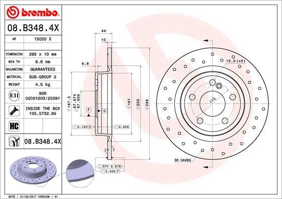 Brembo 08.B348.4X Brake Disc Rear (Mercedes W117-W156-W176-W246) Drilled — Brake Rotors & Drums
