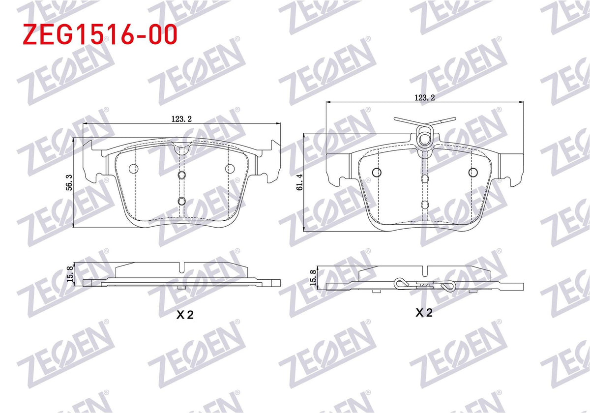 Zegen ZEG1516-00 Brake Pad Rear Golf VII 1.2 TSI 2012-/ Tiguan 1.4 TSI 2016-/ Arteon 1.5 TSI 2017-/ Passat 1.4 T — Brake Pads