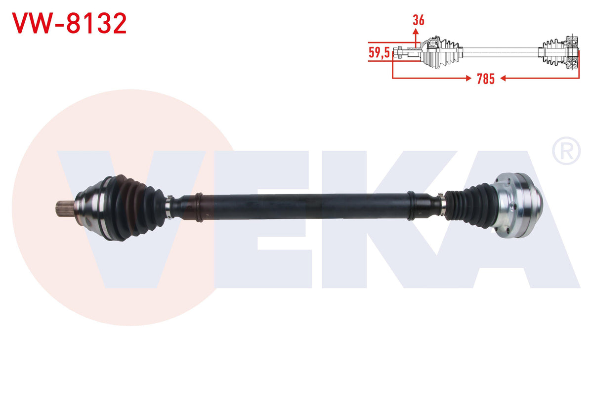Veka VW-8132 Complete Axle Front Right Length 785mm Volkswagen Scirocco 1.4 TSI A-T 2008-2017 / Go — Axles, CV Joints & Boots