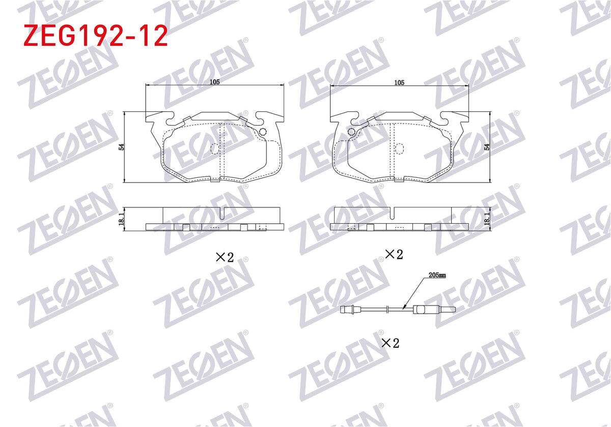 Zegen ZEG192-12 Brake Pad Front with Connector Renault R9 (L42) 1.4 1985-2000 / R11 (B / C37) 1.4 1983-1995 / R1 — Brake Pads