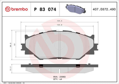 Brembo P83074 Brake Pad Front (Toyota Lexus Is II 05-13) — Brake Pads