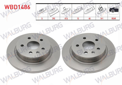 WALBURG WBD1486 Brake Disc Rear Straight 5 Bjn 292X12x67 — Brake Rotors & Drums