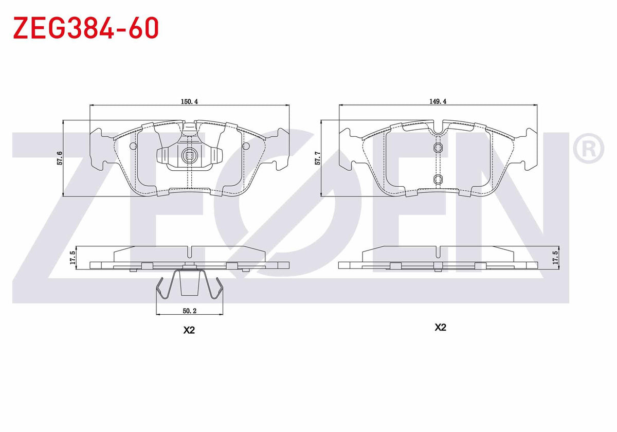 Zegen ZEG384-60 Brake Pad Front BMW 1 Series (E87) 120 i 2003-2012 / 3 Series (E90) 318 D 2005-2011 / (E90) 316 — Brake Pads