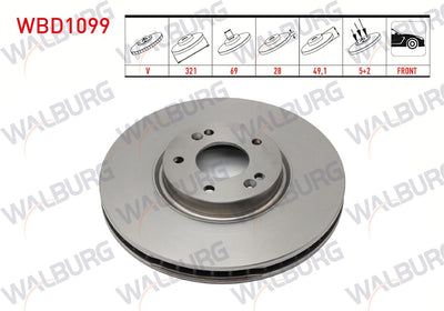 WALBURG WBD1099 Brake Disc Front Air 5 Bjn 321X28x69x49 — Brake Rotors & Drums
