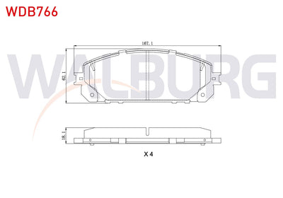 WALBURG WDB766 Brake Pad Front Cable Drilled Jeep Cherokee (Kl) 2.0 Crd 2014-/ Cherokee (Kl) 3.2 V6 2014 — Brake Pads