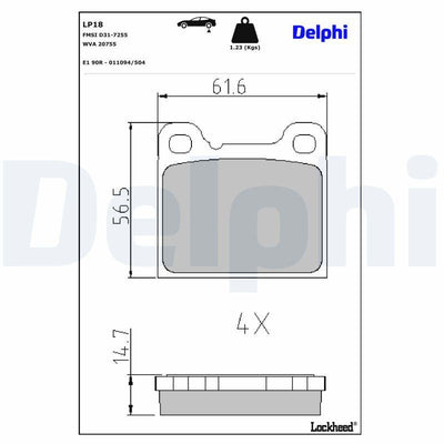 Delphi LP18 Brake Pad Rear W115 W116 W123 W126 — Brake Pads