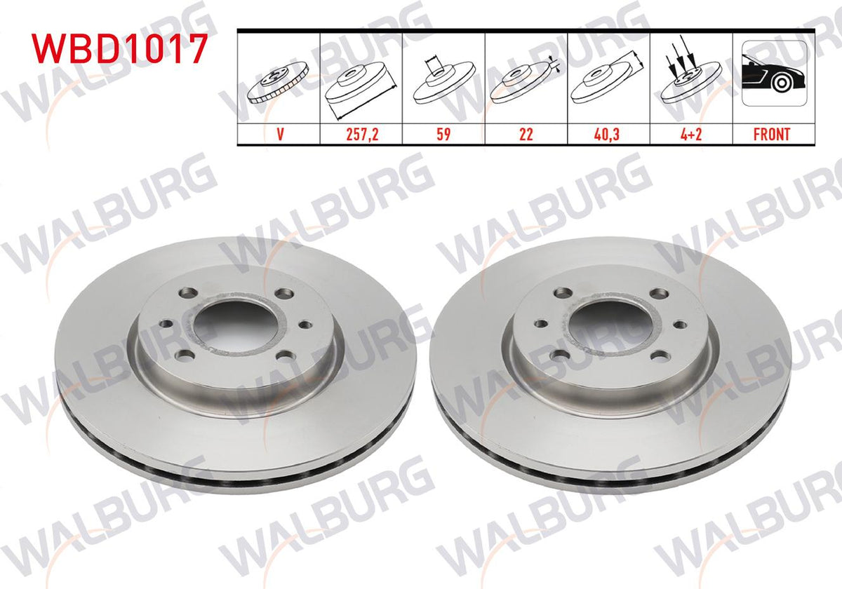 WALBURG WBD1017 Brake Disc Front Air 4 Bjn 257,2X22x59x40 — Brake Rotors & Drums