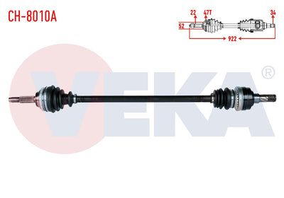 Veka CH-8010A Complete Axle Right Front Chevrolet Kalos (T200) 1.4 with ABS 47 Outer M-T Length 92 — Axles, CV Joints & Boots