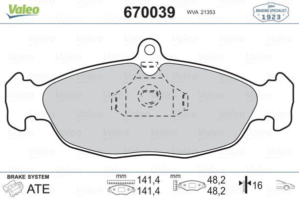 Valeo 670039 Brake Pad Front Opel Astra F/Corsa B/Vectra A/Tigra/Combo 1.2-1.7 — Brake Pads