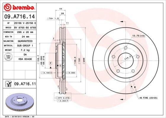 Brembo 09.A716.14 Brake Disc Front Air-(296-5)-(Nissan Qashqai 07 / 12 / X-Trail 08 / 12) — Brake Rotors & Drums