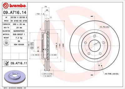 Brembo 09.A716.14 Brake Disc Front Air-(296-5)-(Nissan Qashqai 07 / 12 / X-Trail 08 / 12) — Brake Rotors & Drums