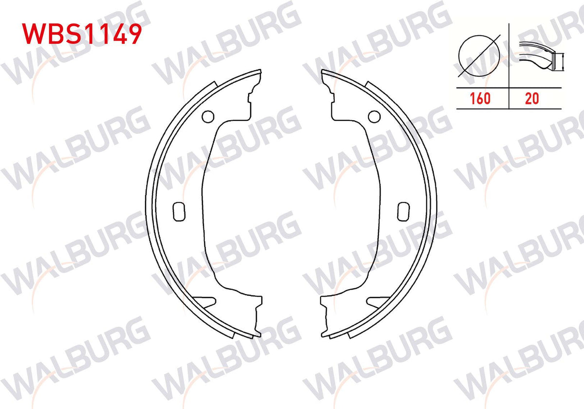 WALBURG WBS1149 El Brake Pad Rear 160X20 BMW 1 Series (E81) 2004-2012-/ 1 Series (F20) 2012-2019 / 3 Series (E46 — Brake Pads