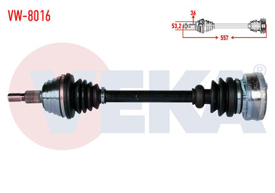 Veka VW-8016 Complete Axle Left Front Volkswagen Golf IV (1J1) 1.9 TDI Length 557mm 1997-2005 — Axles, CV Joints & Boots