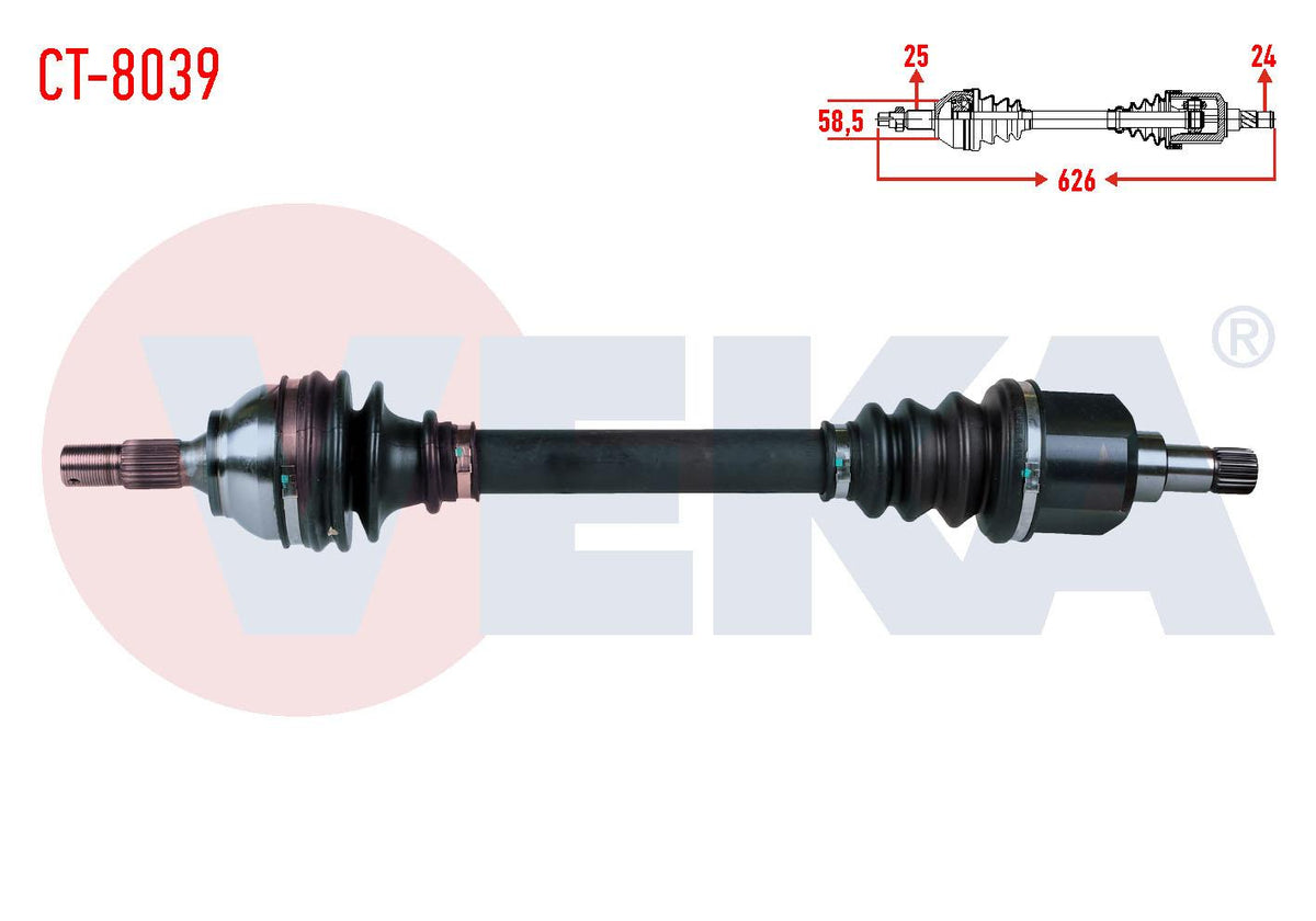 Veka CT-8039 Complete Axle Left Front Citroen C4 (B7) 1.6 HDi A-T / M-T Length 626mm 2009 — Axles, CV Joints & Boots