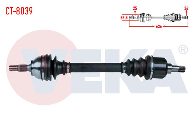 Veka CT-8039 Complete Axle Left Front Citroen C4 (B7) 1.6 HDi A-T / M-T Length 626mm 2009 — Axles, CV Joints & Boots