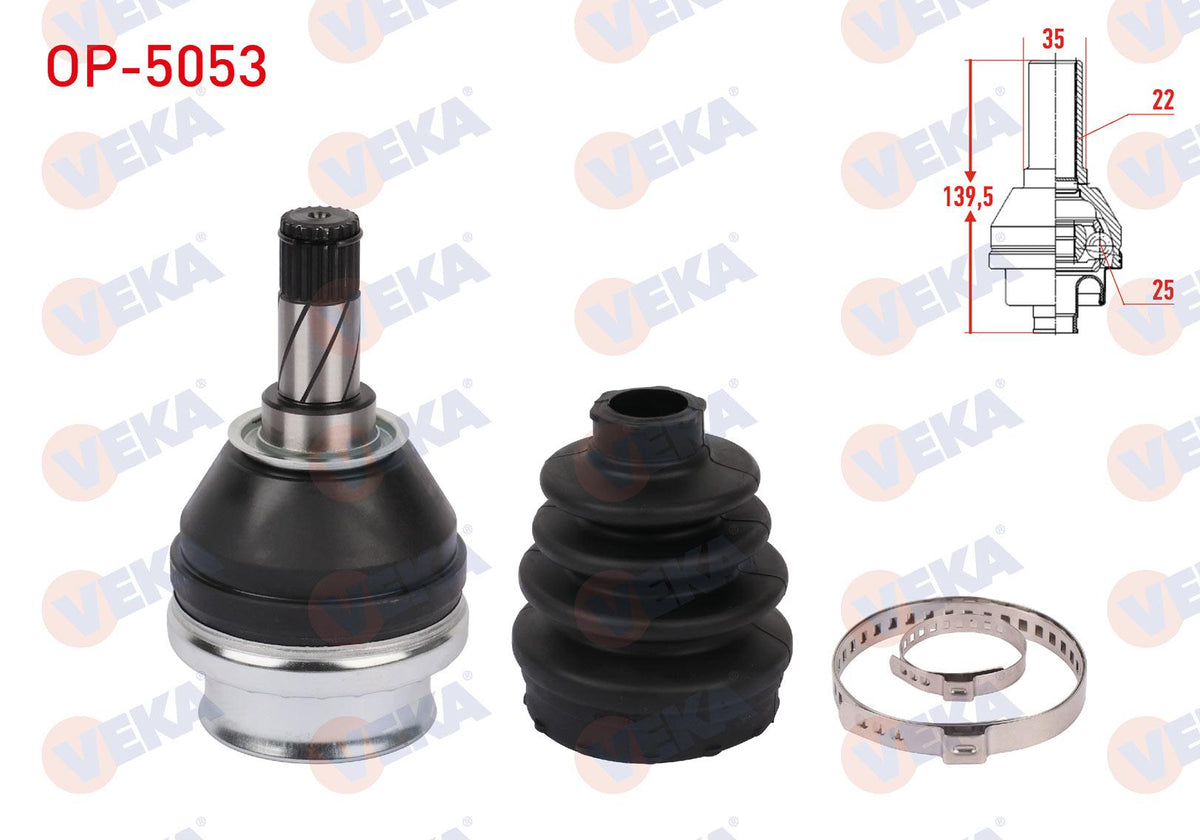 Veka OP-5053 CV Joint Left-Right Front Inner Opel Vectra C 1.6 16V 22X25x35 Length 139 — Axles, CV Joints & Boots