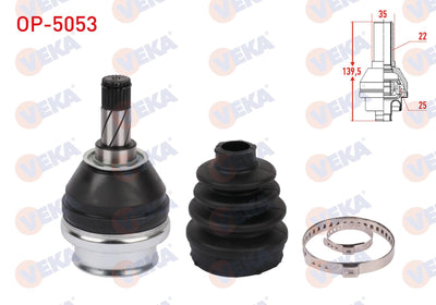 Veka OP-5053 CV Joint Left-Right Front Inner Opel Vectra C 1.6 16V 22X25x35 Length 139 — Axles, CV Joints & Boots