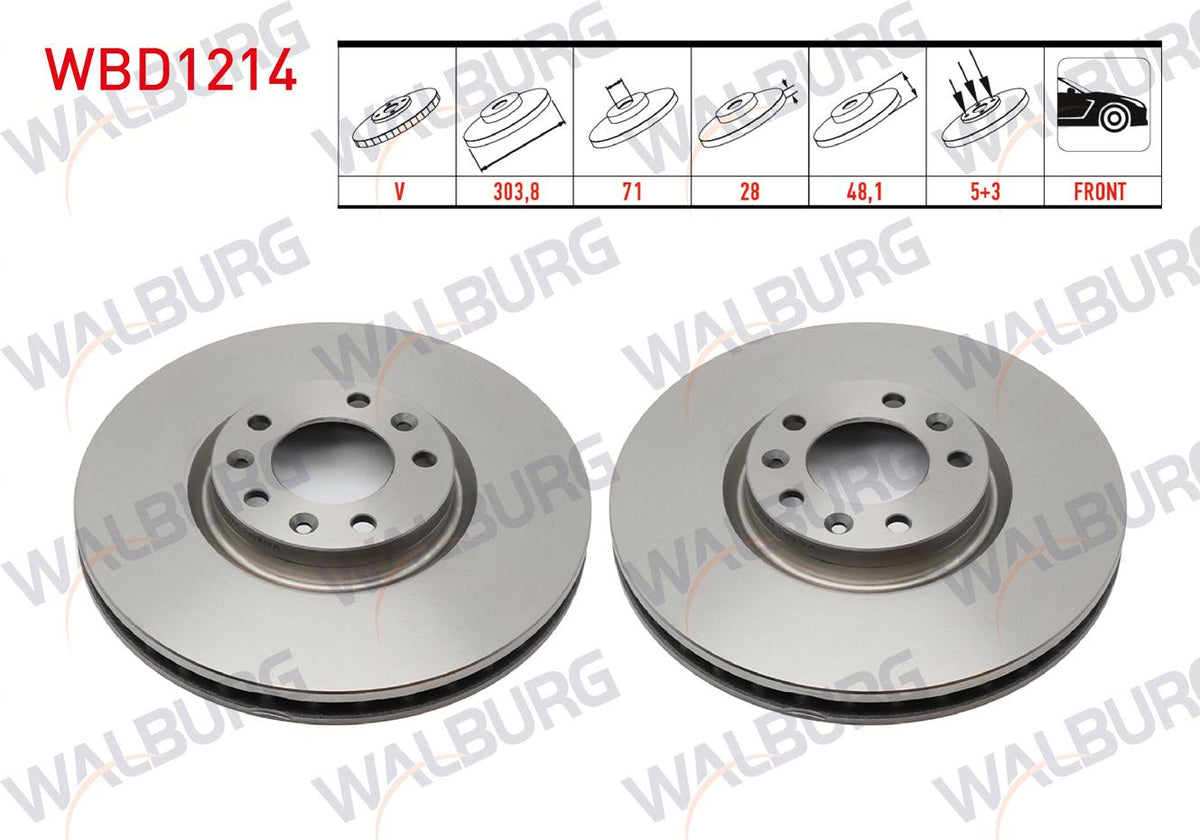 WALBURG WBD1214 Brake Disc Front Air 5 Bjn 17-18 Rim 303,8X28x71x48 Peugeot 308 13-/ 3008 16-/ 508 18-/ 5008 16-/ Partner 18-/ Rifter 18-/ Citroen C4 13-/ C5 18-/ Berlingo 16-/ Opel Grandla