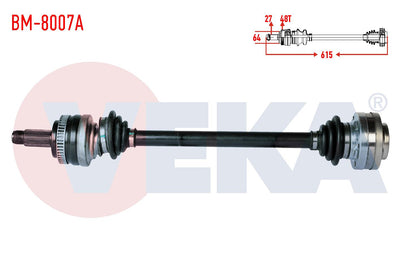 Veka BM-8007A Complete Axle Left-Right Rear BMW 3 Series (E36) 3.16 i with ABS 48 Outer Length 615 — Axles, CV Joints & Boots