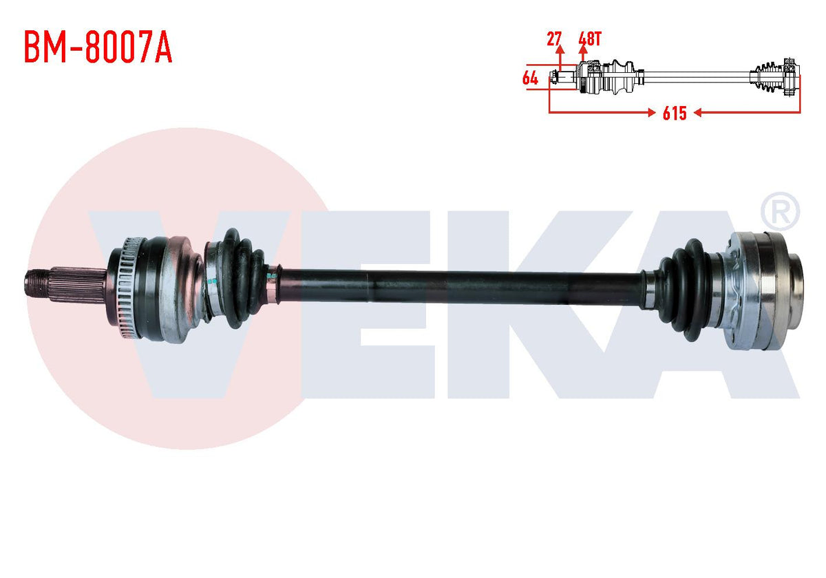 Veka BM-8007A Complete Axle Left-Right Rear BMW 3 Series (E36) 3.16 i with ABS 48 Outer Length 615 — Axles, CV Joints & Boots